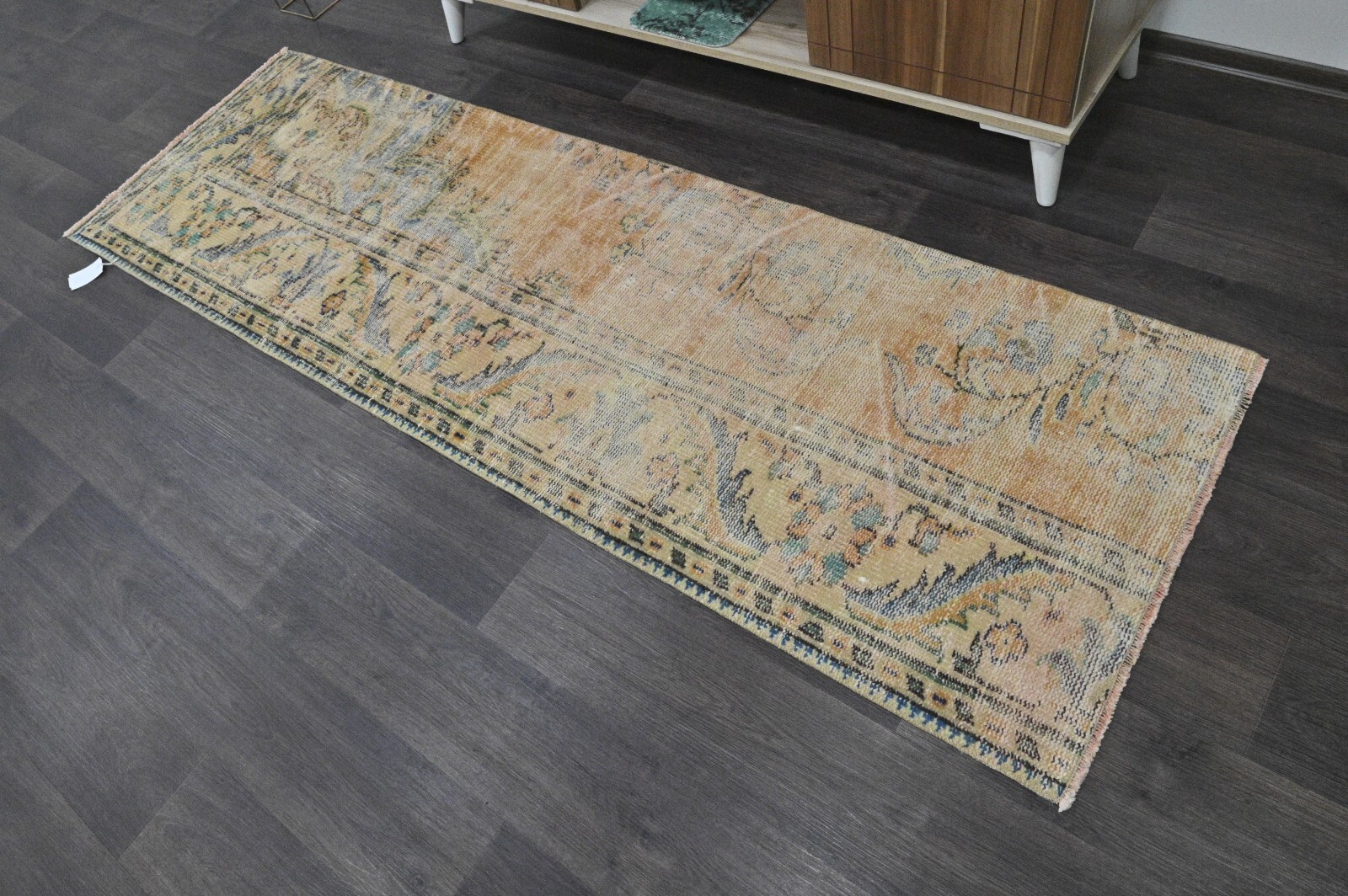 Vintage Turkish Runner Rug 2x7ft ORANGE Handmade Anatolian Oushak Hallway Wool gallery