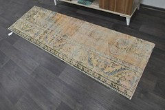 Vintage Turkish Runner Rug 2x7ft ORANGE Handmade Anatolian Oushak Hallway Wool