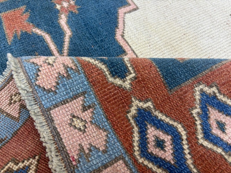 4x6 White Blue Red Pink Vintage Turkish Oushak Area Rug, Hand-Knotted Wool Rug gallery