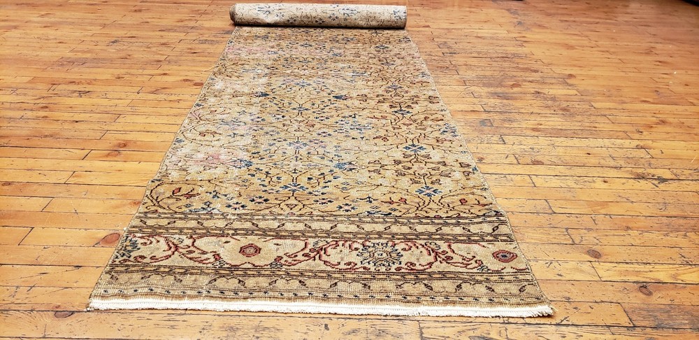 Beautiful 1930-1939's Antique Wool Pile 2'3"×9'5" Henna Natural Dye Bunyan Rug