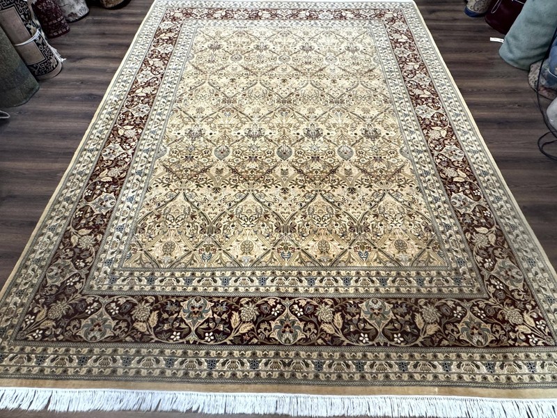 Fine Pak Per'sian Rug 9x12, Gold and Wine Red, Panel Design, 330 KPSI gallery