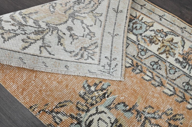 Vintage Turkish Runner Rug 2x10ft Wool Anatolian Handmade Hallway Oushak ORANGE gallery