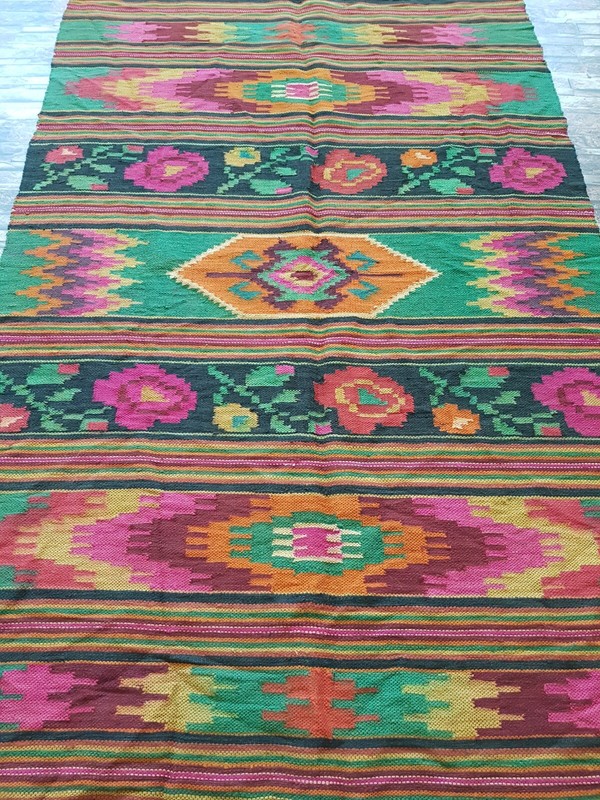 Vintage Handmade Traditional Mexican Kilim Floor Rug Carpet 212x141 cm gallery