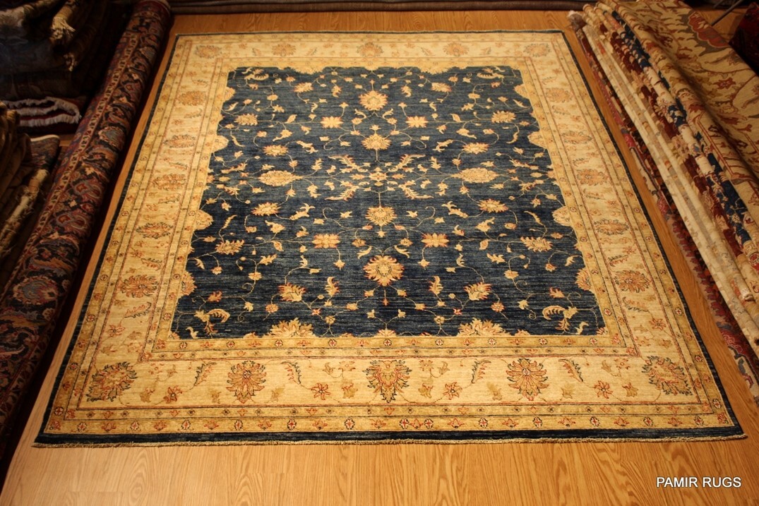 _HANDMADE_BLUE_RUG_8' x 10' vegetable dye Navy Royal Blue, Light Beige Gold gallery
