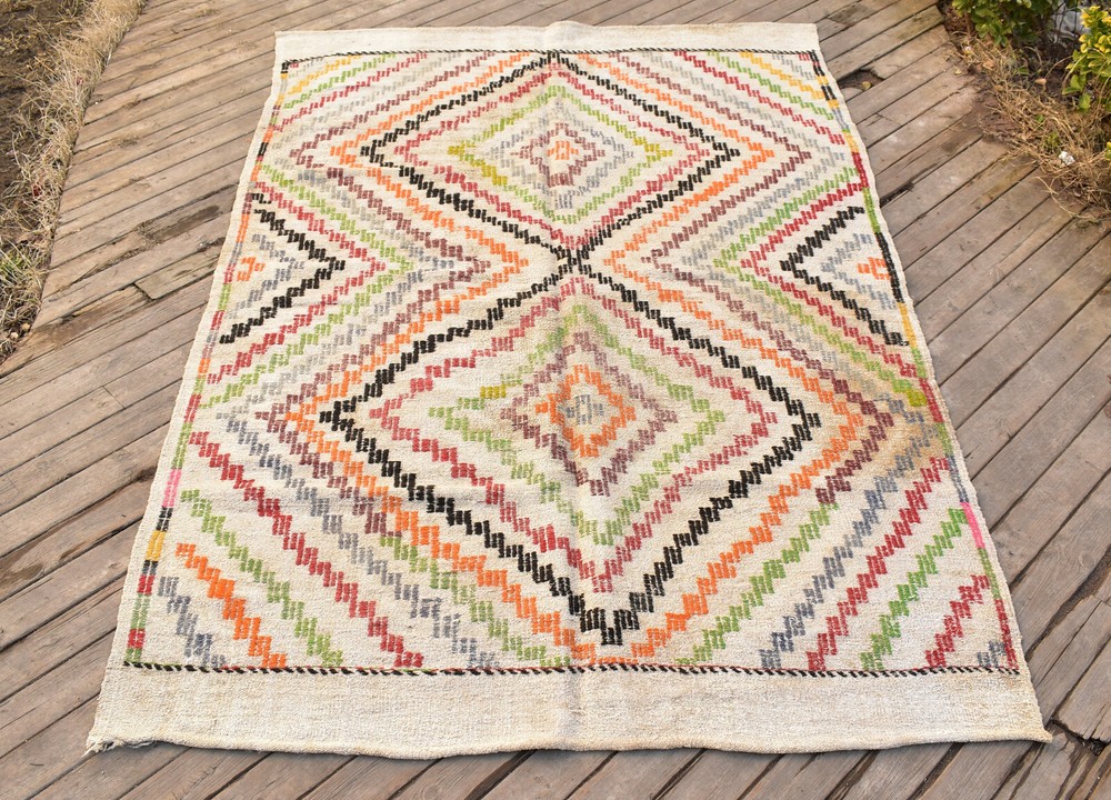 Turkish Kilim Rug 64''x98'' Handwoven 5x8 Konya Cicim Kilim 165x250cm Jajim Rug