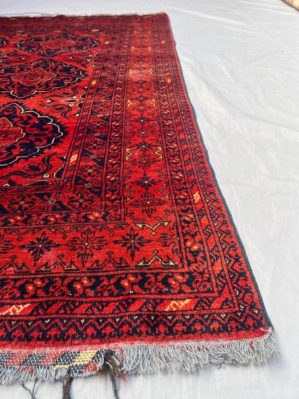 4'10x6'2 ft Vintage Afghan Turkmen Bokhara Handwoven Wool Red Blue Area Rug gallery