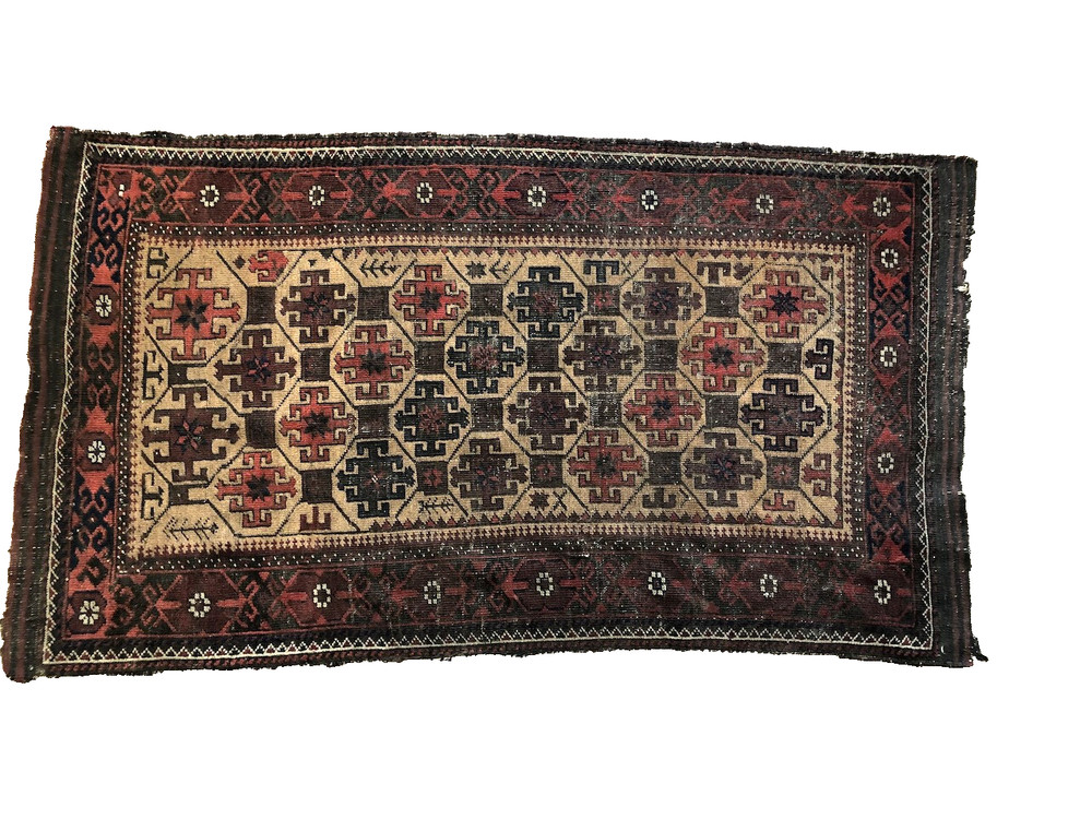 Antique Afghan rug 100% wool hand tied and dyed Tarantula pattern 53" x 29"