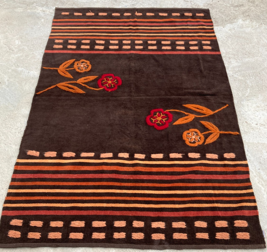Vintage Handmade Romanian Floral Traditional Wool Kilim Rug 180x119 cm gallery