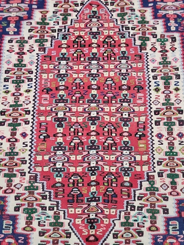 Geometric Heriz Serapi Antique Rug Hand-Knotted Wool Carpet 4'×5' gallery