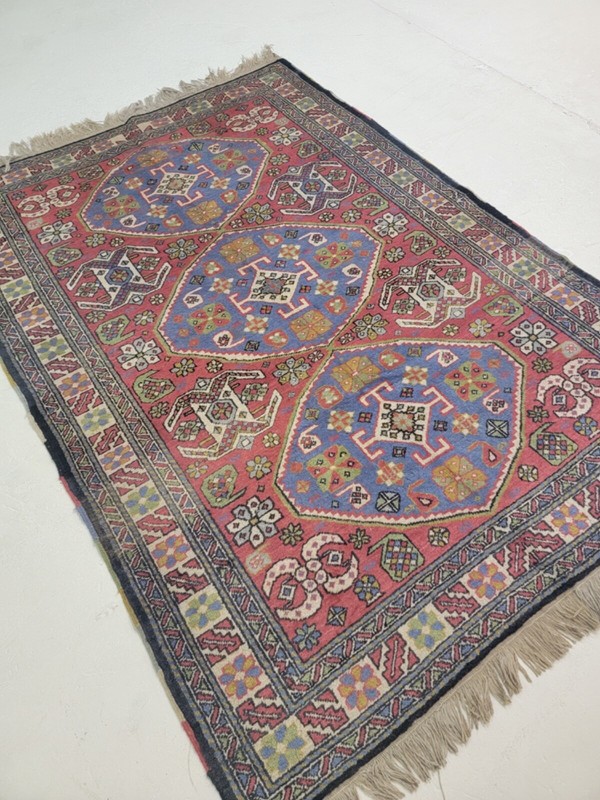Antique Oriental Hand-Knotted Wool Area Rug Kazak Red/Blue/Green 4'7" x 6'7" gallery