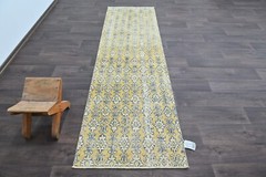 Vintage Turkish Runner Rug 2x8ft Wool Anatolian Handmade Hallway Oushak YELLOW