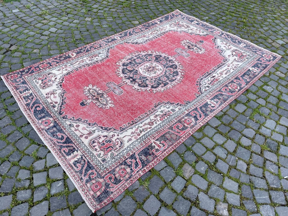 Bohemian Large Rug, Turkish Vintage Rug, Handmade Wool Rug, 5,7 x 9,2 ft