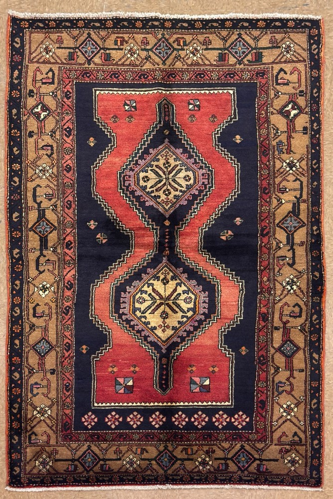 Vintage Hamedan Tribal Rug 5x8 Hand Knotted Wool Oriental Area Carpet Navy Blue