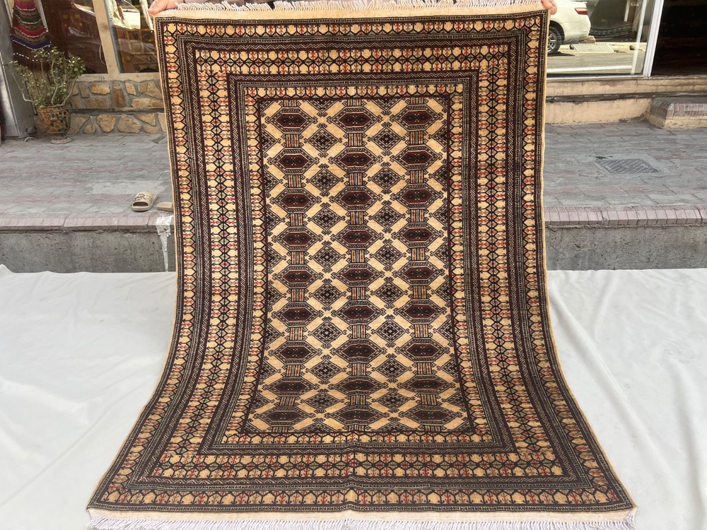 Vintage Afghan Baluchi Rug 4'2x5'9 Hand Knotted Tribal Geometric Oriental Carpet