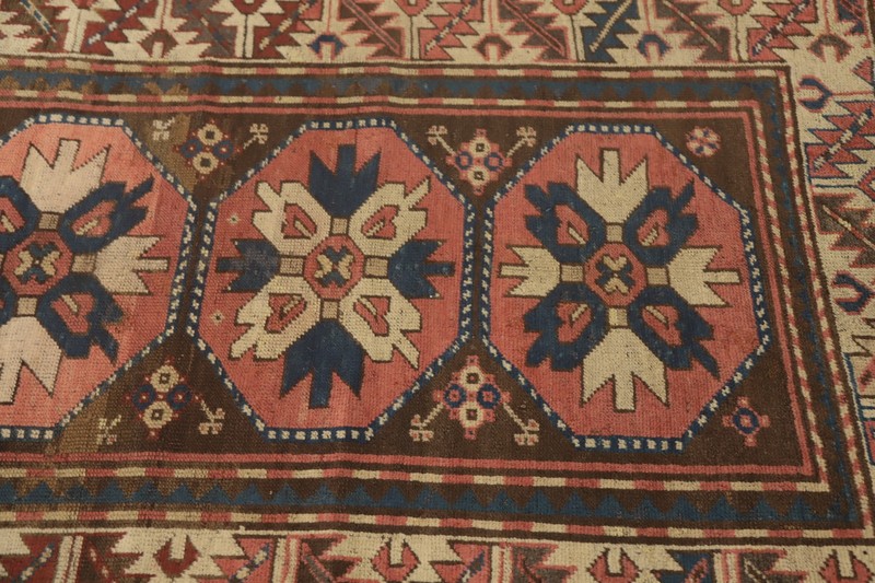 Pre-1900 Antique Geometric Kazak Vegetable Dye Rug 3x6 ft Hand-knotted Wool gallery