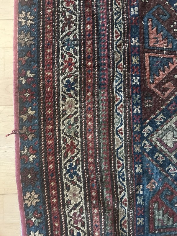 Vintage Rug 7x4 Hand-Knotted wool Tribal Red Blue Distressed Boho gallery