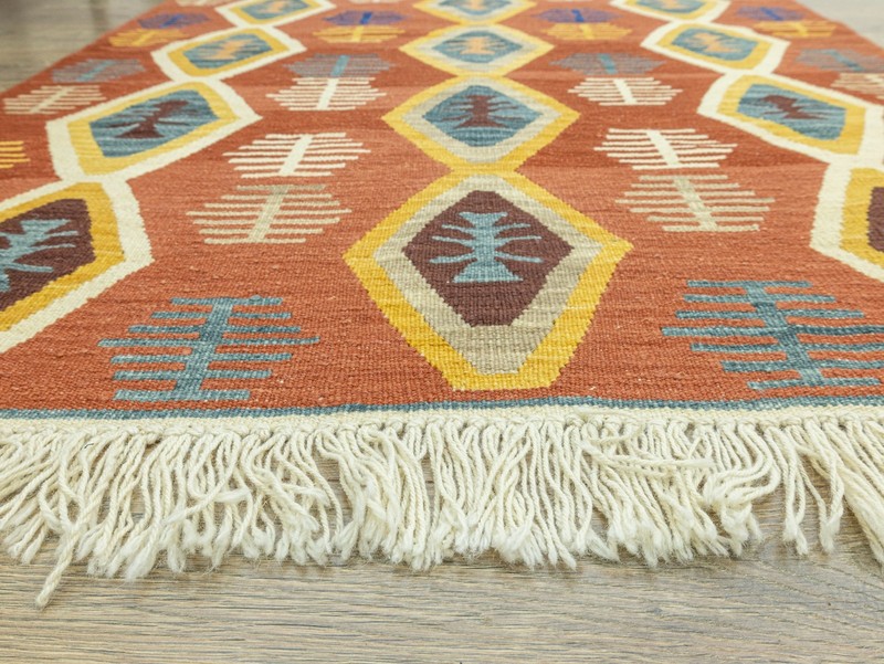 Handwoven Turkish Kilim Rug 3.9x5.5 ft Terracotta Tribal Wool – Designer Home gallery