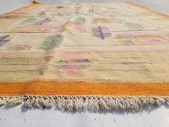 Vintage Handmade Traditional Yellow Kilim Floor Rug Carpet 192x141cm