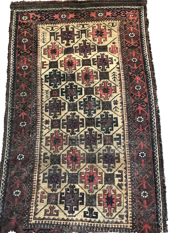 Antique Afghan rug 100% wool hand tied and dyed Tarantula pattern 53" x 29" gallery