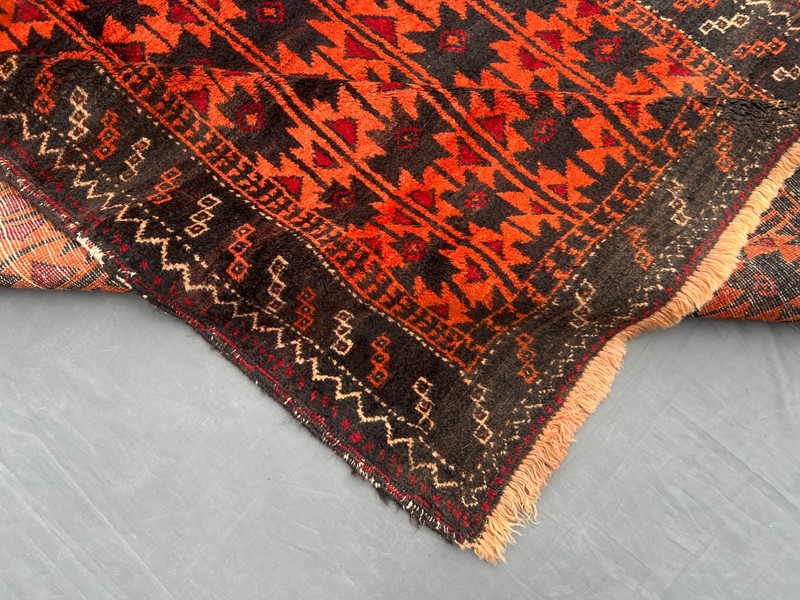 Vintage Tribal Rug 4'5x7'2 Orange Black Hand Knotted Geometric Boho Decor Carpet gallery