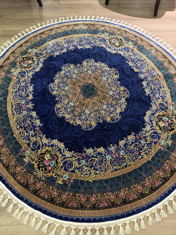 Turkish Silk Look Round Rug 5x5 ft Machine Made Classic Oriental Blue gallery