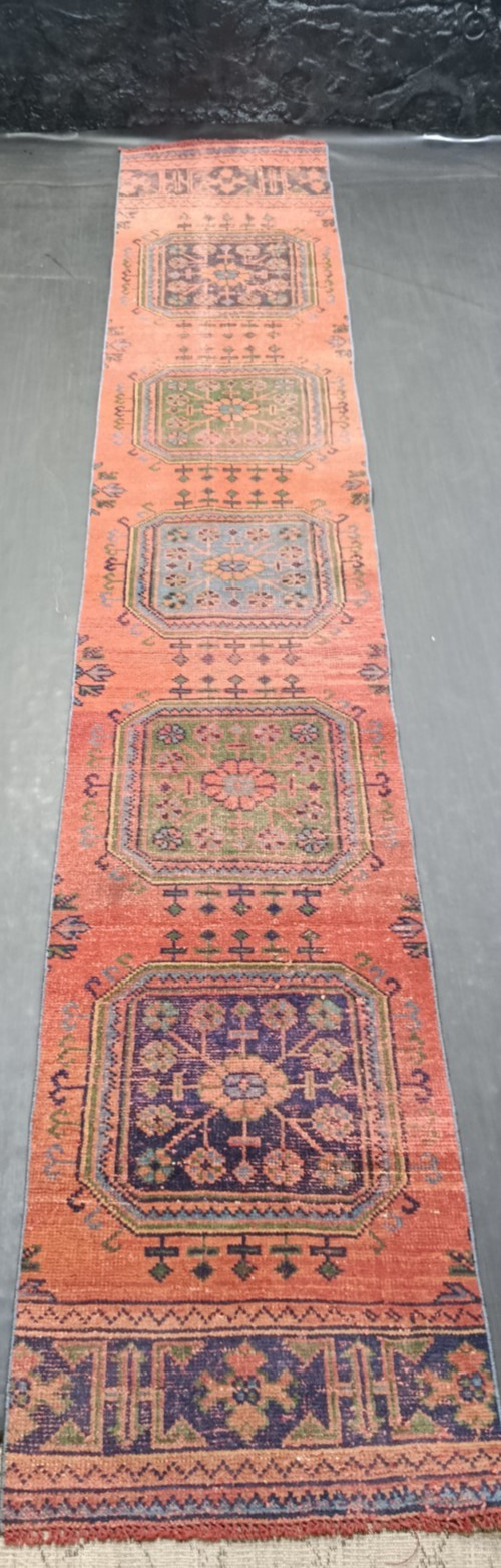 Long Red Medallion Handmade Runner, 2.1x11.9ft, Vintage Turkish Entryway Rug, gallery