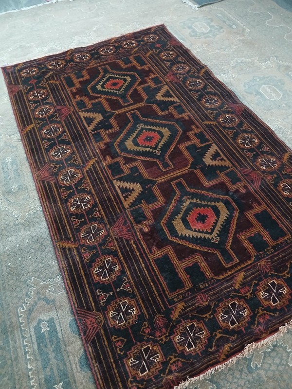 4x7 Tribal Vintage baluchi tribal brown rug, 100% Wool Handmade Turkmen Rug, gallery