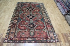 ANTIQUE HANDMADE QASHQAI ORIENTAL WOOL RUG OF TRIPLE MEDALLION 237 X 141 CM