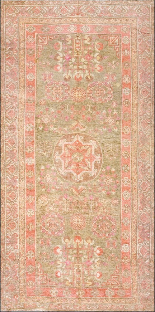 5'x11' Antique East Turkestan Wide Hallway Gallery Size Wool Khotan Rug