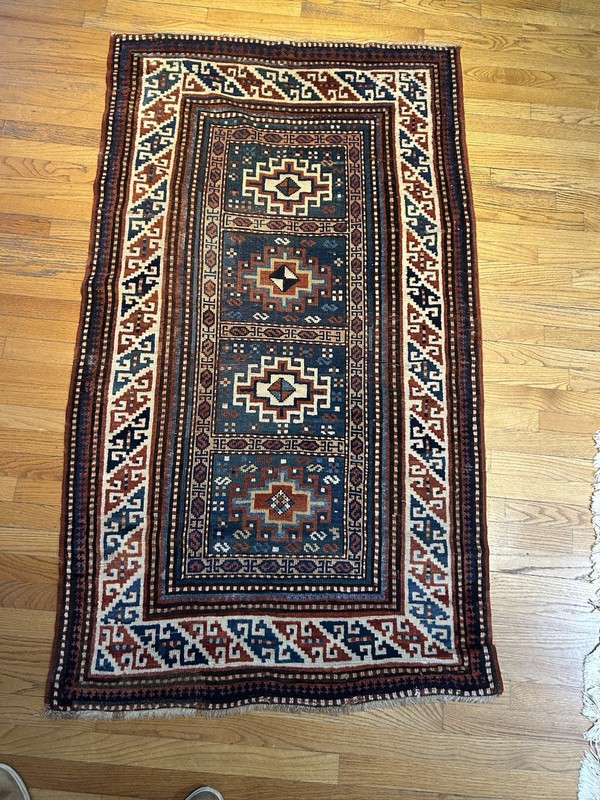 Museum Quality Antique Caucasian Kazak Rug C.1900 Hooked Star Medallion 3’2x5’10 gallery