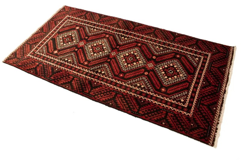 Handmade Oriental Rug Red Tribal Geometric Style Kitchen Decor Carpet 3'3X6'5 ft gallery