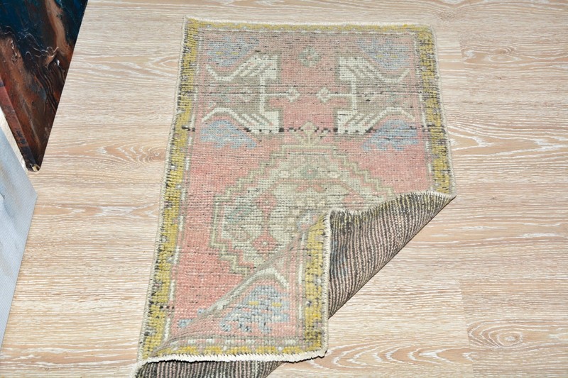 Vintage Turkish Oushak Rug 1'6x3'1 ft, Pink Colorful Modern Bathroom Rug gallery