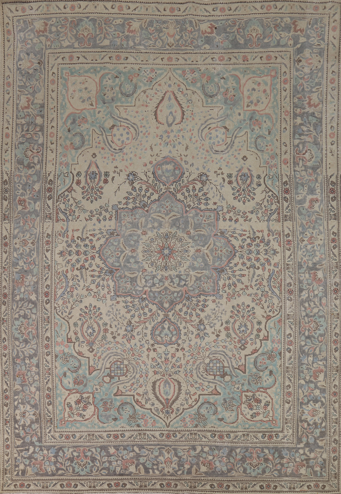 Vintage Beige/ Gray Wool Floral Tebriz Area Rug 8x11 Traditional Hand-made Rug gallery