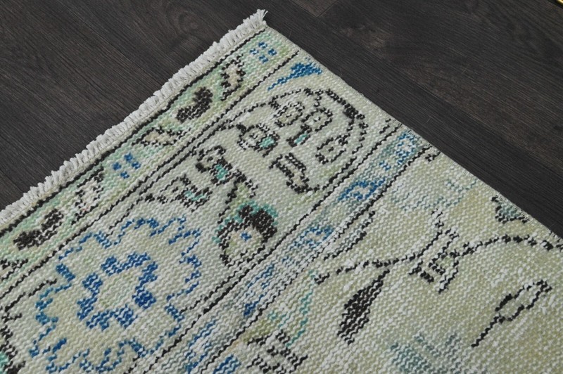 Vintage Turkish Runner Rug 2x10ft TAN Handmade Anatolian Oushak Hallway Wool gallery
