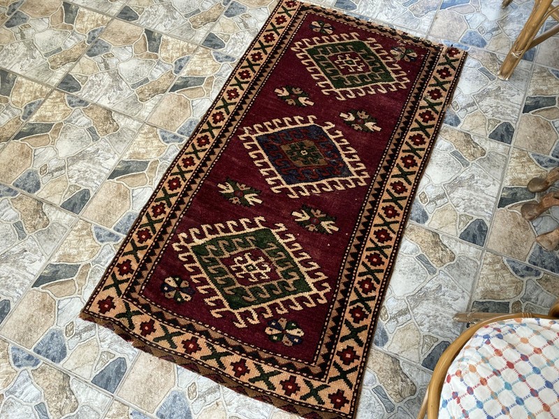 Vintage Kurdish Area Rug | 2.9x5.1 ft Hand-Knotted Wool Distressed Tribal Carpet gallery