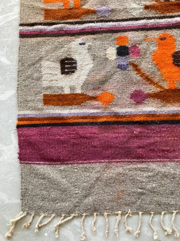 Vintage Handmade Mexican Multicolor Kilim Rug Carpet 149X66 cm gallery