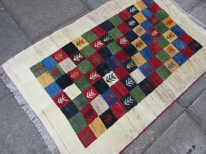Vintage Traditional Hand Made Oriental Gabbe Wool Cream Red Small Rug 158x106cm gallery