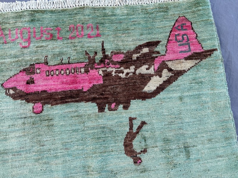 2'7x3'9 Afghan War Rug Hand Knotted Wool Tribal Oushak Boho Military Art Carpet gallery