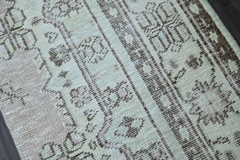 Vintage Turkish Runner Rug 2x7ft GREEN Handmade Anatolian Oushak Hallway Wool gallery