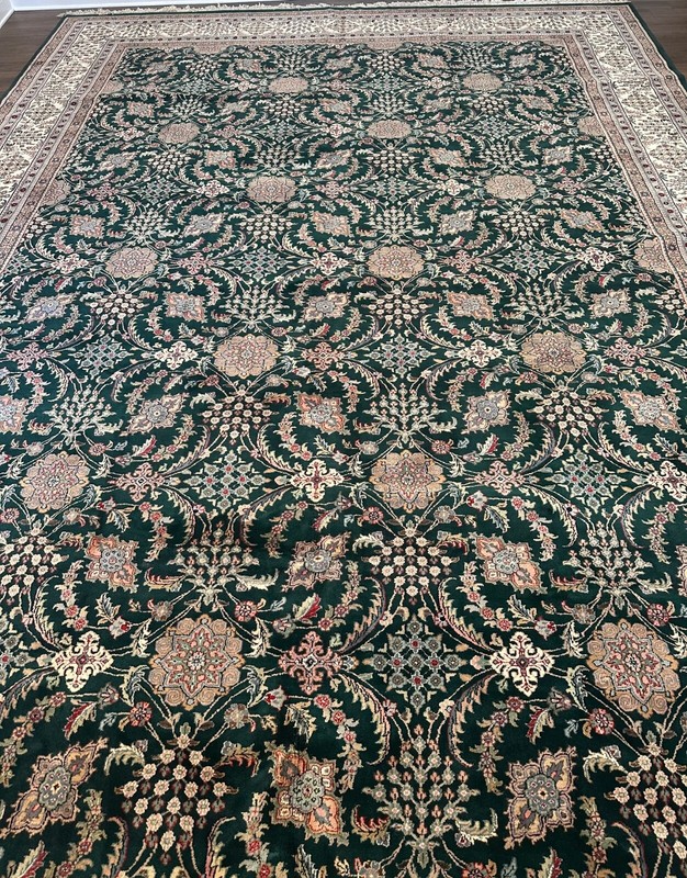 New Top Quality Handmade Green Palace Size Rug, Allover Floral Design, 12'x17' gallery