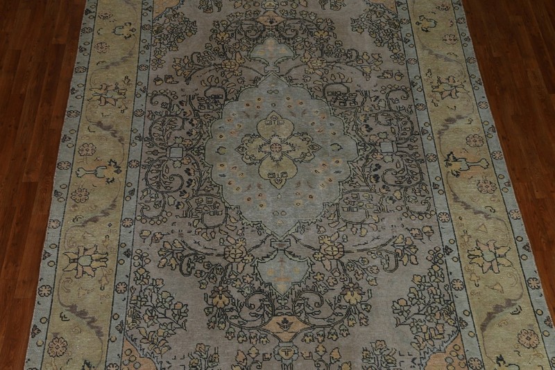 Hand-Knotted Distressed Gray Over-Dyed Area Rug 8x11 Ft Oriental Living Room Rug gallery