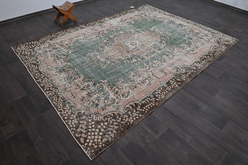 Oushak Turkish Vintage Rug 7x9 Kilim Rug Anatolian Handmade Boho Decor GREEN gallery