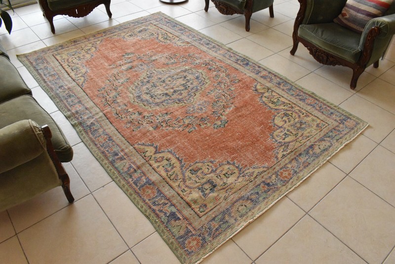 Handmade Area Rug 8.6 x 5.5 ft Distressed Anatolian Vintage Medallion Rug C45 gallery