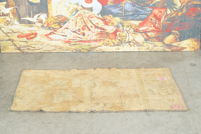 Small Turkish Antique Carpet Vintage Rug 1x3 Old Handmade Oushak Area Rug 569 gallery