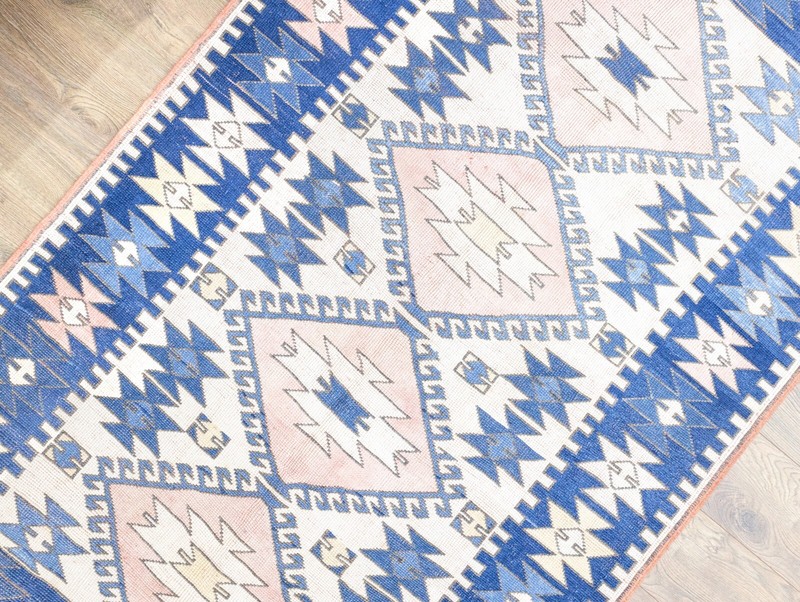Boho Chic Vintage Turkish Geometric Rug 4.4x6.8 ft Oushak Hand-knotted Carpet gallery