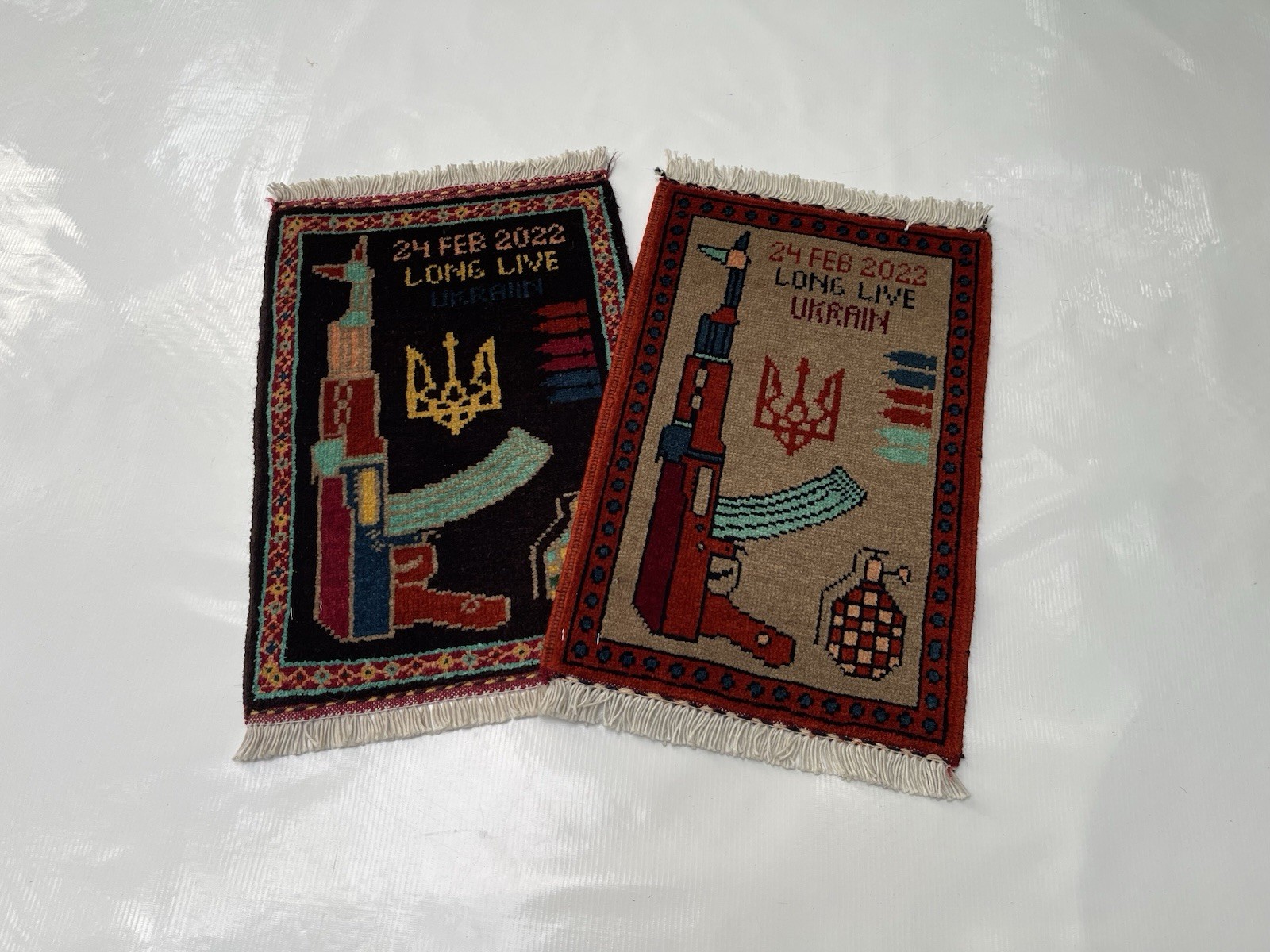49x34cm AFGHAN WAR RUG Beautifully Made Mini rug Lot 2 War Rugs Handicrafts #470 gallery