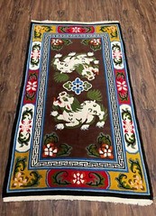 Chinese Peking Rug 3×5 Animal Pictorials Brown Ivory Gold Red Handmade Vintage