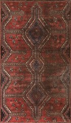 Antique Area Rug 4×7 ft.Geometric Oriental Hand-Knotted Wool Living Room Carpet