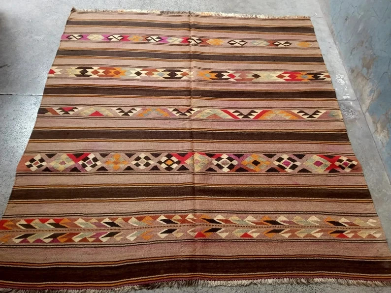 COLLECTORS' ITEM Antique Maldari Aimaki Tribal Flat Weave Natural VegetableKilim