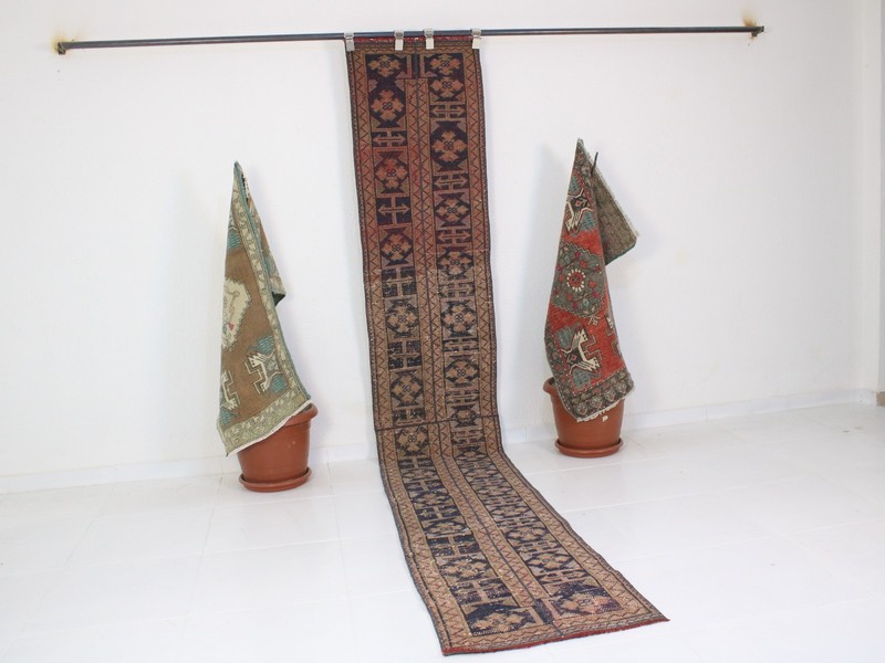 2x11 Red Blue Runner Rug, Handmade Turkish Rug, Vintage Tribal Runner, 1.7x11.4 gallery